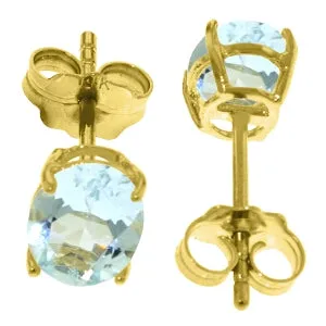 1.8 Carat 14K Solid Yellow Gold Stud Earrings Natural Aquamarine