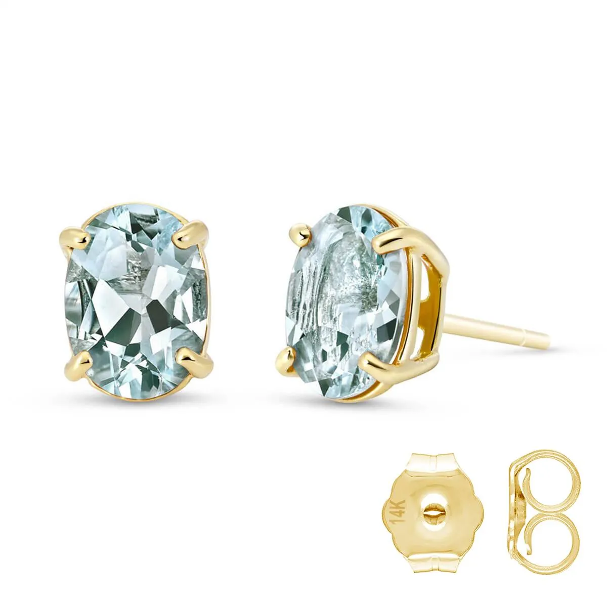 1.8 Carat 14K Solid Yellow Gold Stud Earrings Natural Aquamarine