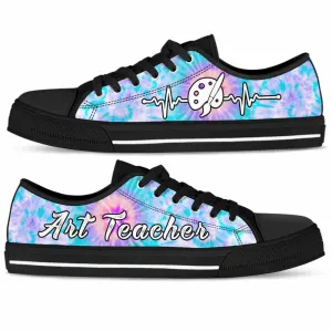 Art Teacher Tie Dye Heartbeat Low Top Shoes, Teacher Shoes, Low Top Sneakers