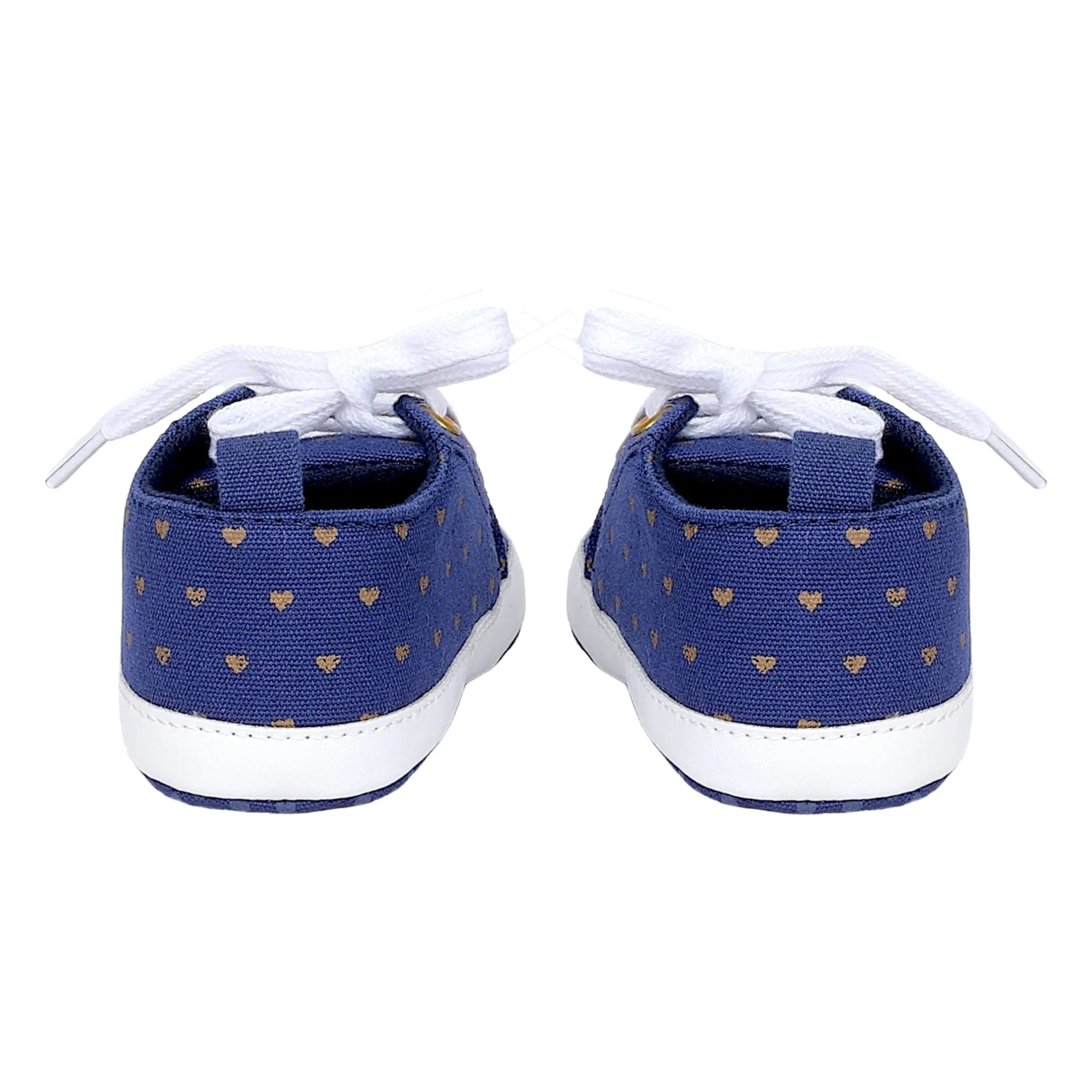 Baby Moo Heart Print Lace-Up Anti-Skid Sneakers - Navy Blue