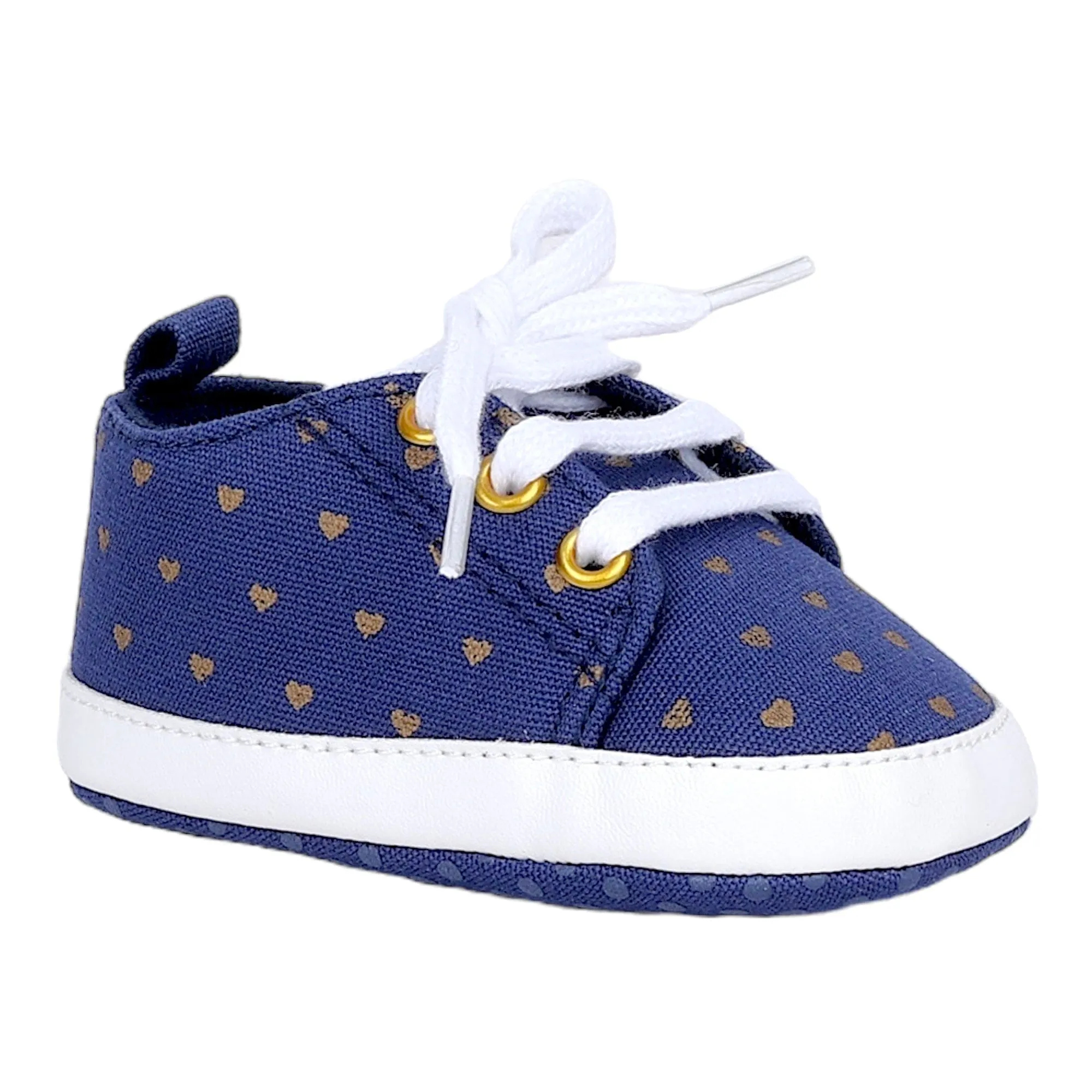 Baby Moo Heart Print Lace-Up Anti-Skid Sneakers - Navy Blue