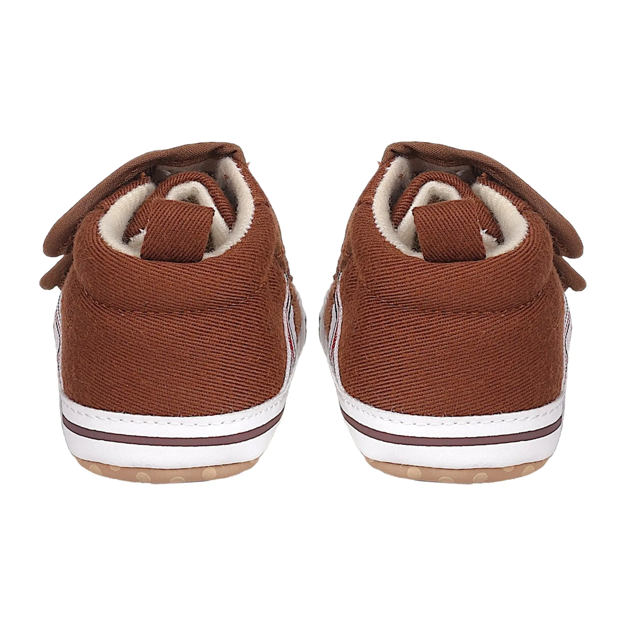 Baby Moo Stylish Velcro Strap Anti-Skid Canvas Sneakers - Brown, White