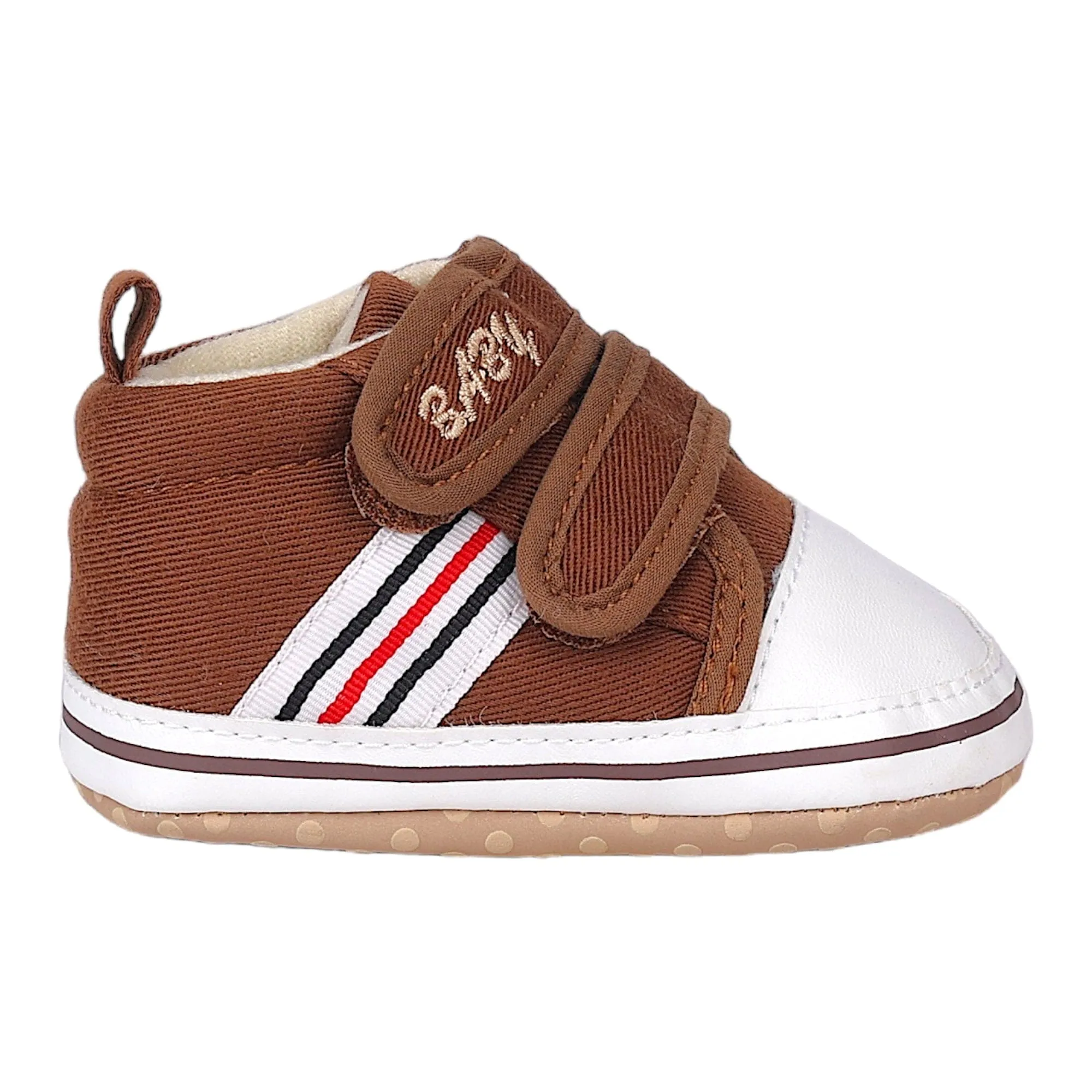 Baby Moo Stylish Velcro Strap Anti-Skid Canvas Sneakers - Brown, White