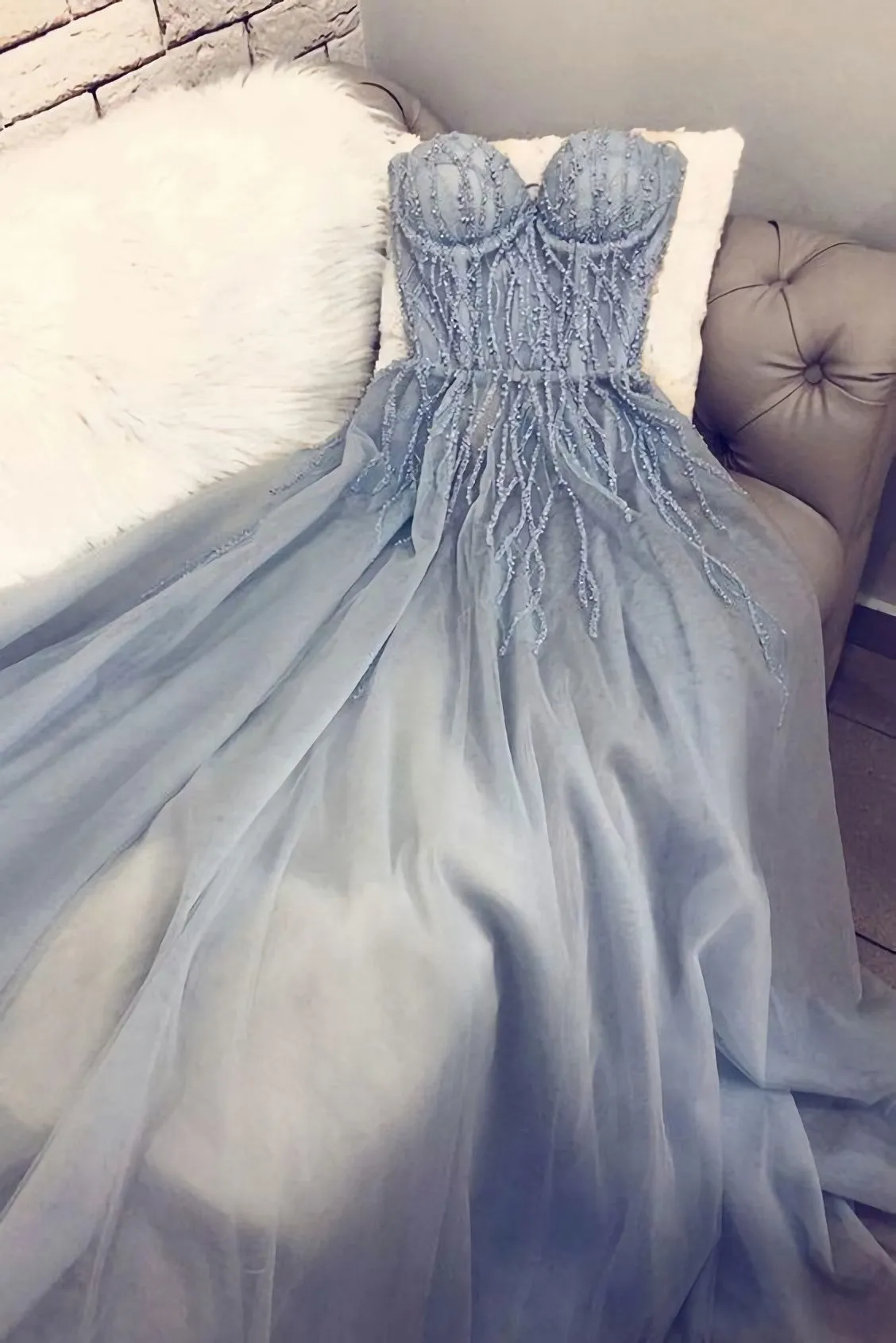 Blue Sweetheart Tulle Long Prom Dress Blue Tulle Formal Dress 2589