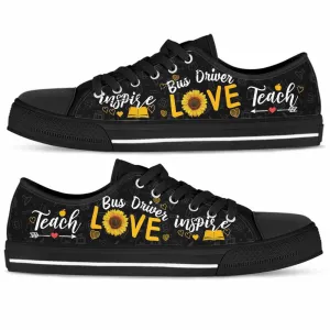 Bus Driver Sunflower Teach Love Inspire Low Top Shoes, Teacher Shoes, Low Top Sneakers