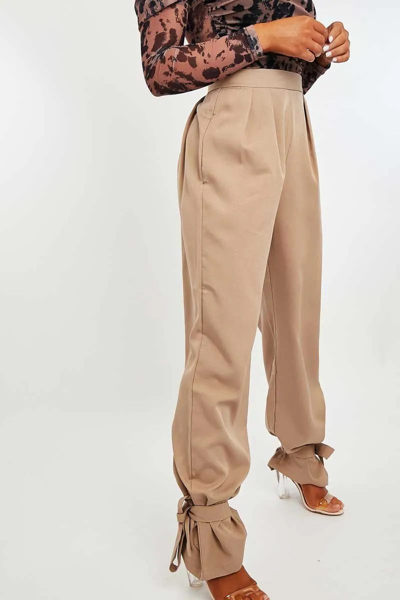 Camel Straight Leg Ankle Tie Trouser - Darby