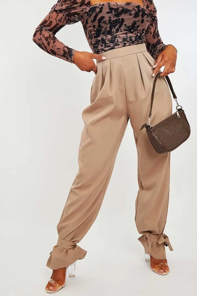 Camel Straight Leg Ankle Tie Trouser - Darby