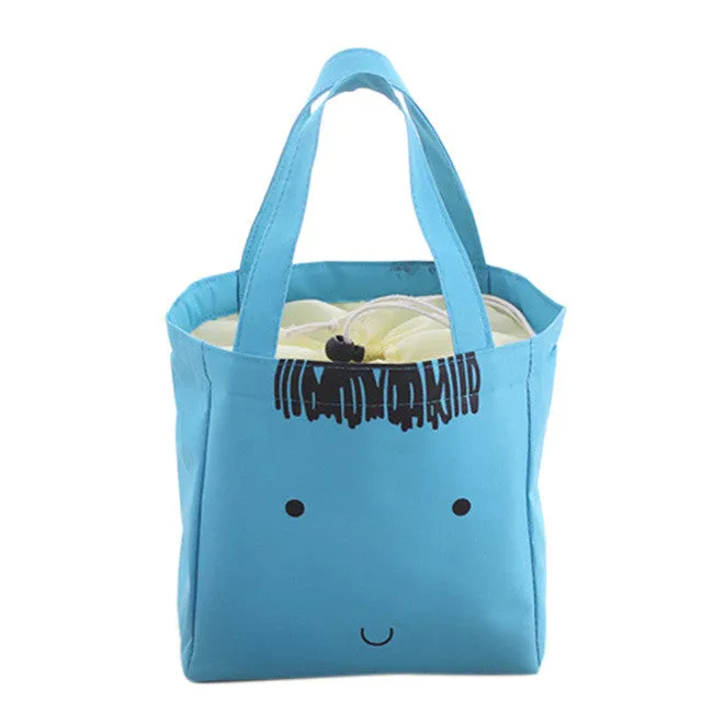 Cartoon Smiling Face Lunch Bag For Women Girls Students Office Lady Isothermic Waterproof Lunch-Box Thermo Bag Food Bag Bolsas