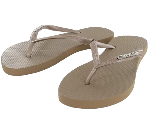 Carve Metalic Badge Womens Thongs Champagne