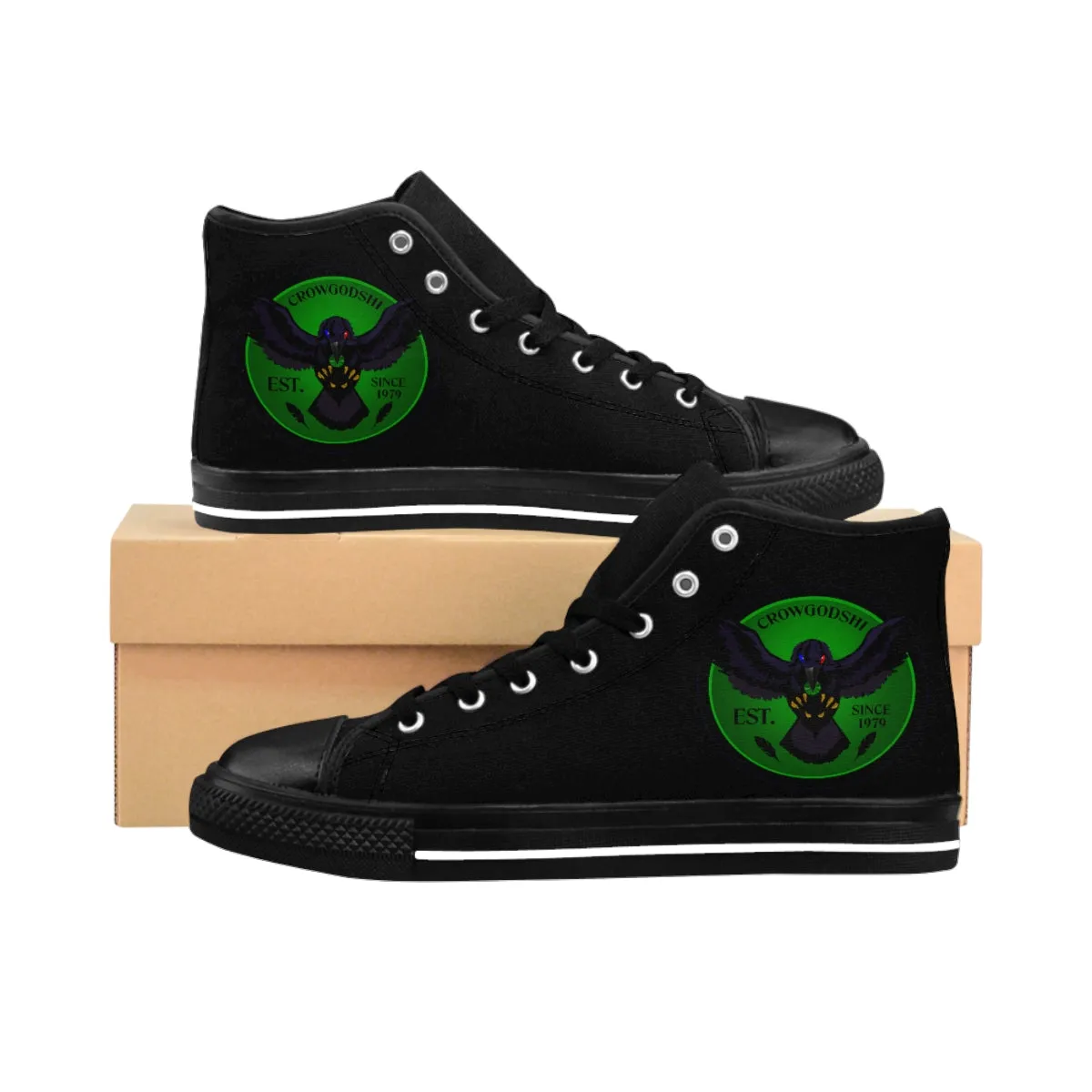 Crowgodshi 2nd Gen. High-Tops, Black on Black w/ GREEN LOGO