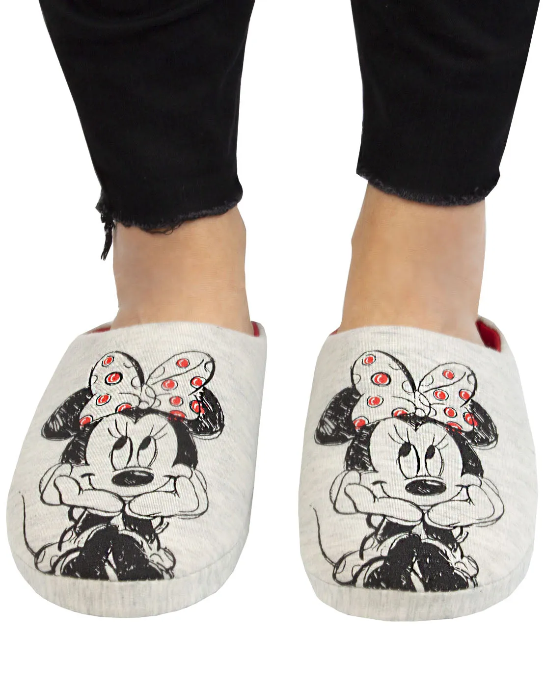 Disney Minnie Mouse Sketch Women's Slippers Slip-On Grey House Shoes