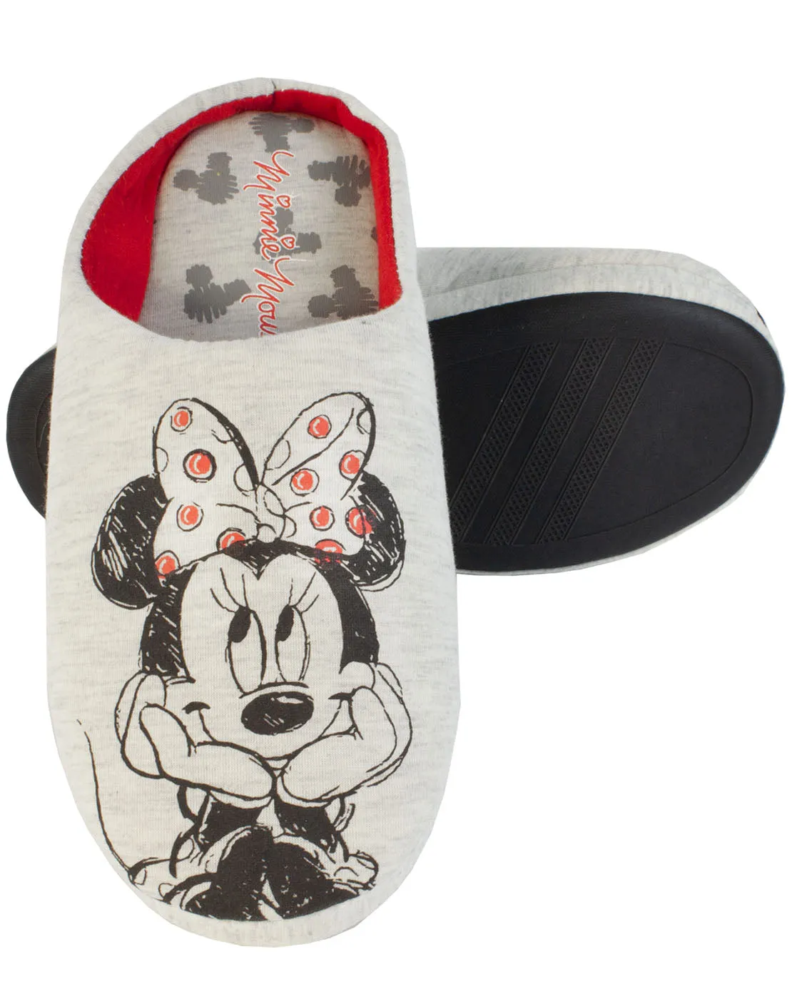 Disney Minnie Mouse Sketch Women's Slippers Slip-On Grey House Shoes