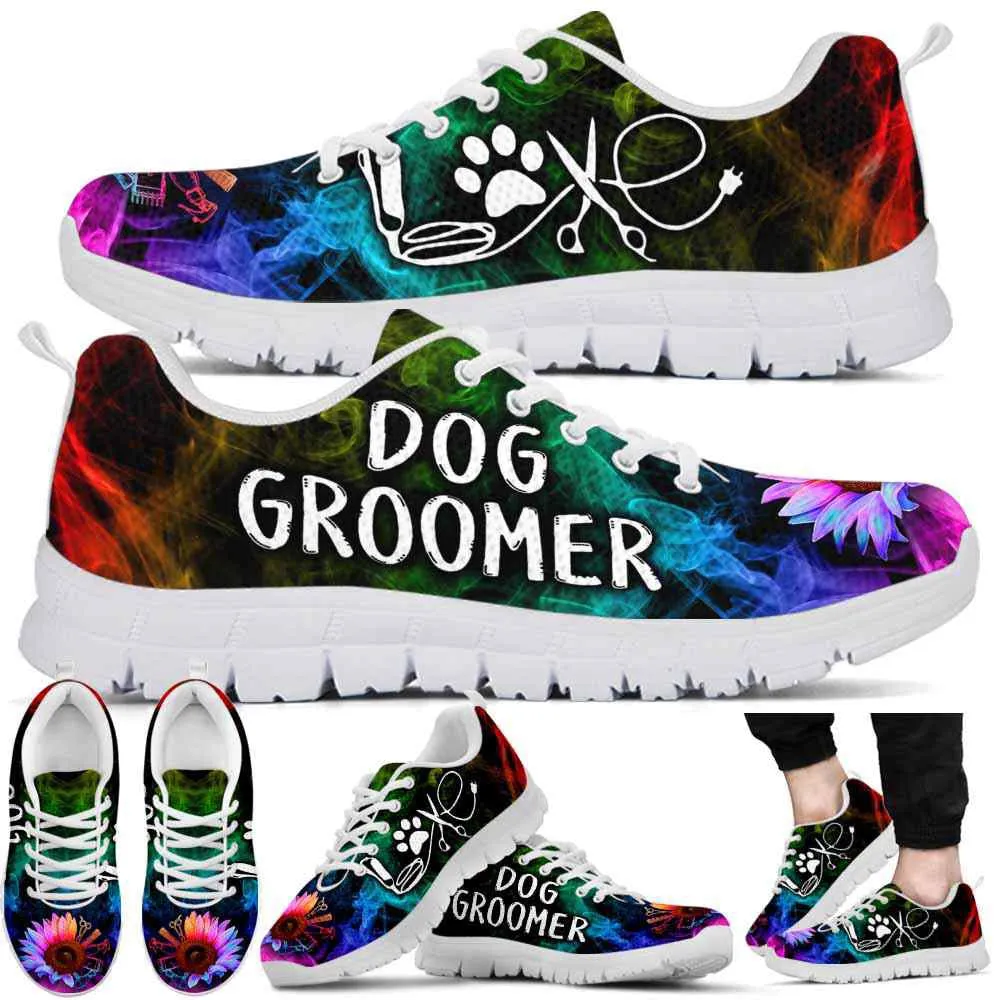 Dog Groomer Sneaker, Dog Groomer Sunflower Smoke Sneakers Shoes, Best Running Shoes, Unique Gifts For Dog Lovers