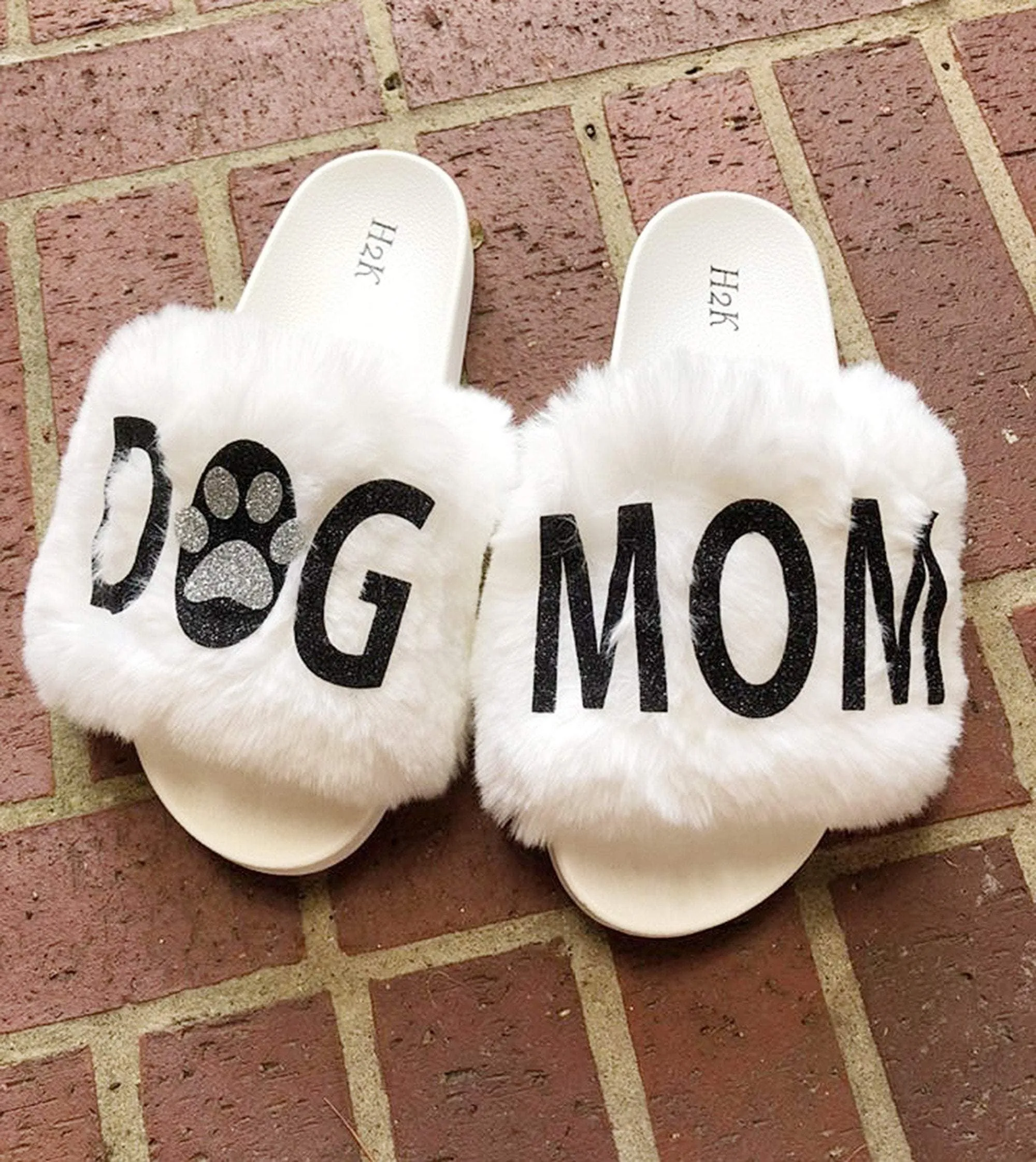 Dog mom slippers /Flexible slip on open toe style/DOG GMA fur furry slide