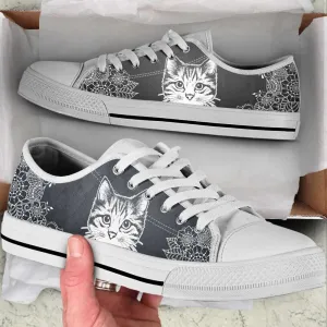 Flower Sketch Low Top Canvas Shoes - Best Cat Lover Shoes, Cat Canvas Shoes