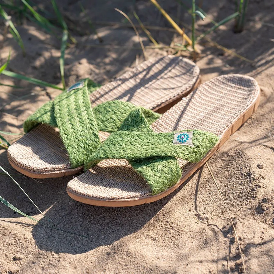 Green crossover summer sliders