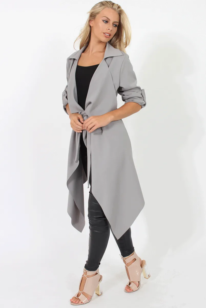 Grey Belted Waterfall Duster Jacket - Aisla