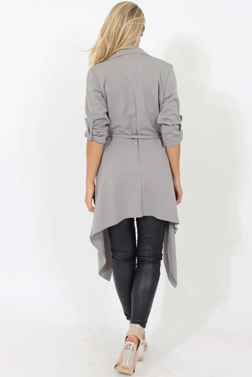 Grey Belted Waterfall Duster Jacket - Aisla