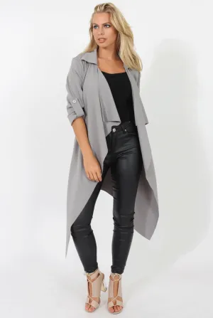 Grey Belted Waterfall Duster Jacket - Aisla