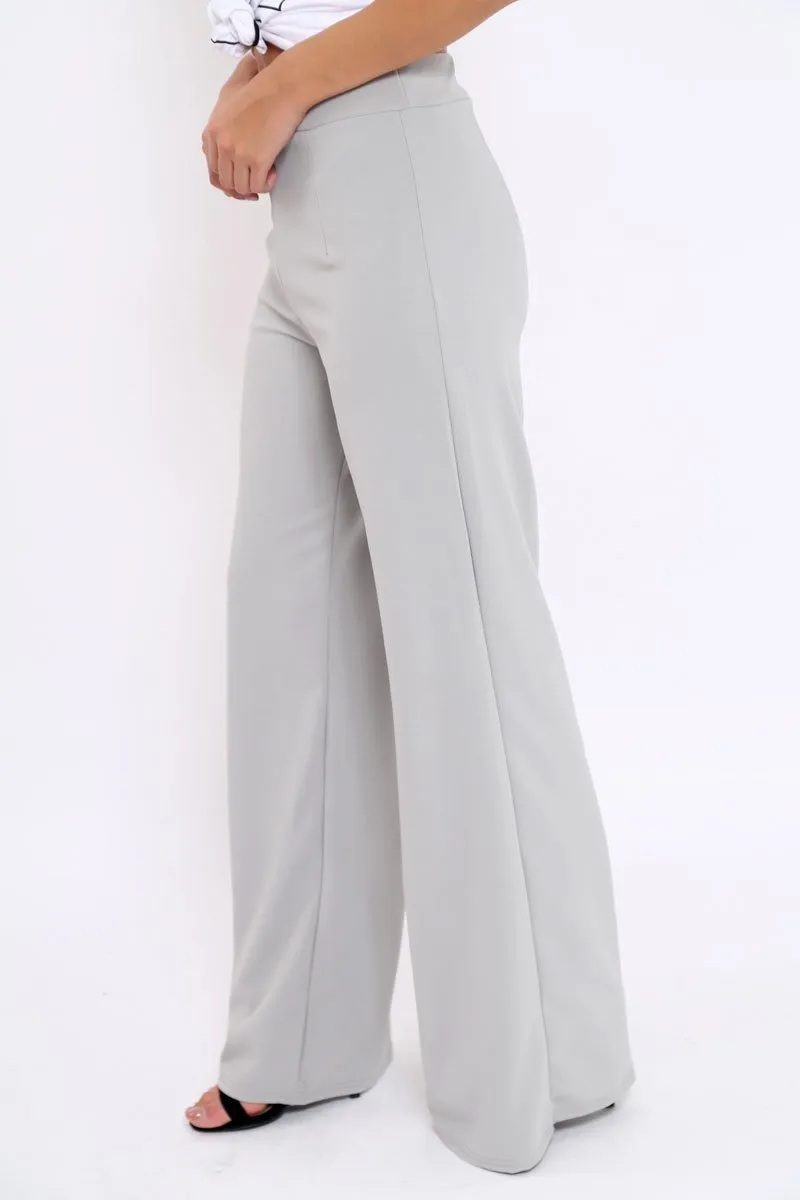 Grey High Waisted Flare Trousers - Kym