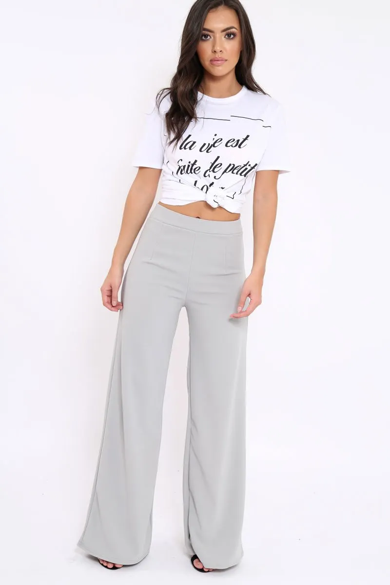 Grey High Waisted Flare Trousers - Kym