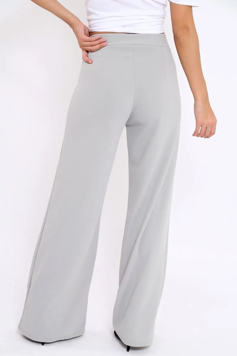 Grey High Waisted Flare Trousers - Kym