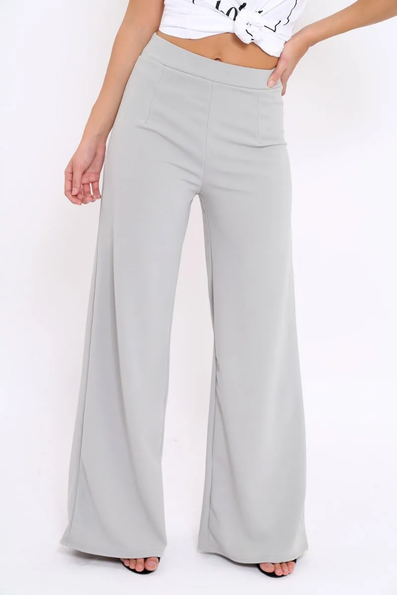 Grey High Waisted Flare Trousers - Kym