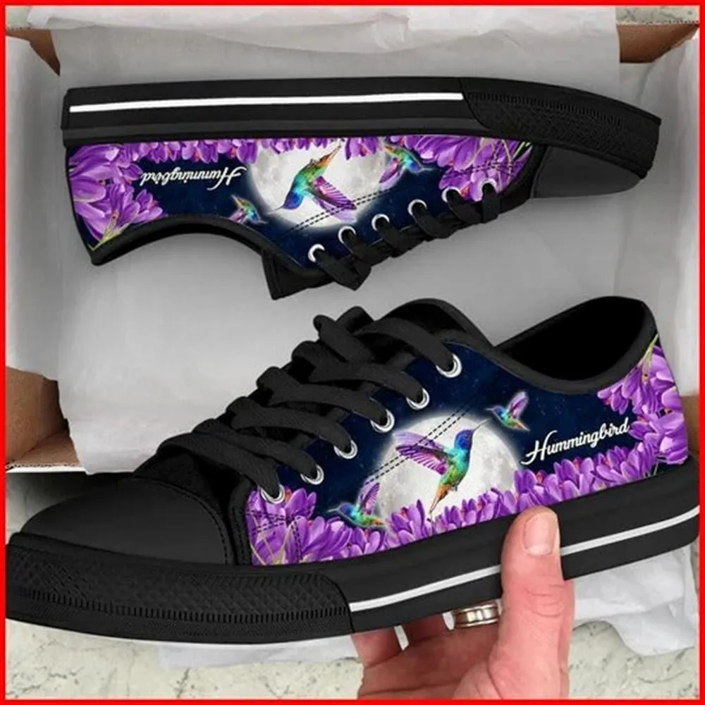 Hummingbird Purple Flower Canvas Low Top Shoes, Low Top Sneaker, Low Top Canvas Shoes