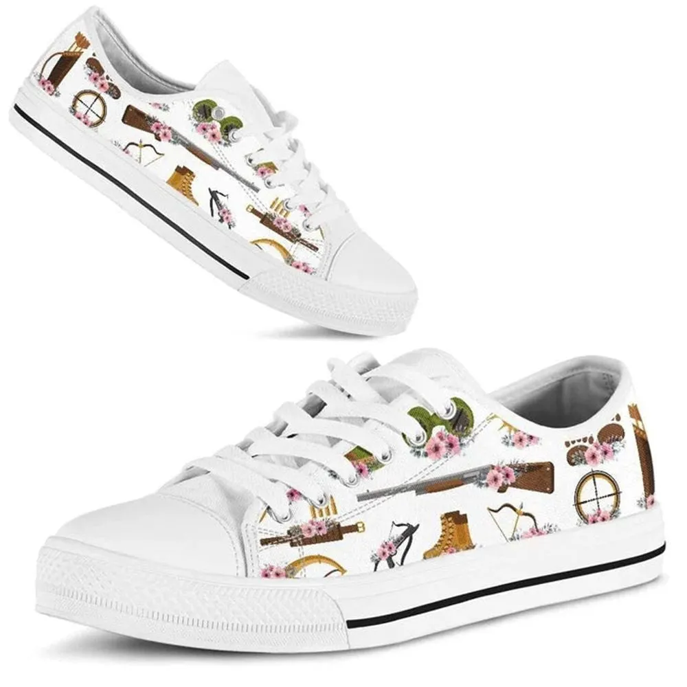 Hunting Tool Flower Watercolor Low Top Shoes, Animal Print Canvas Shoes, Print On Canvas Shoes