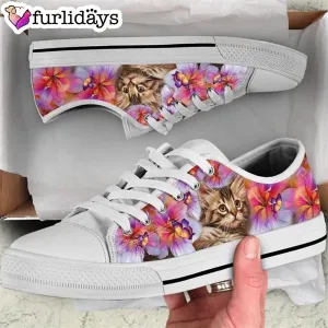 Kitty Hibiscus Low Top Shoes - Bengal Cat Flat Canvas Sneaker - Owners Gift Cat Breeders, Cat Canvas Shoes