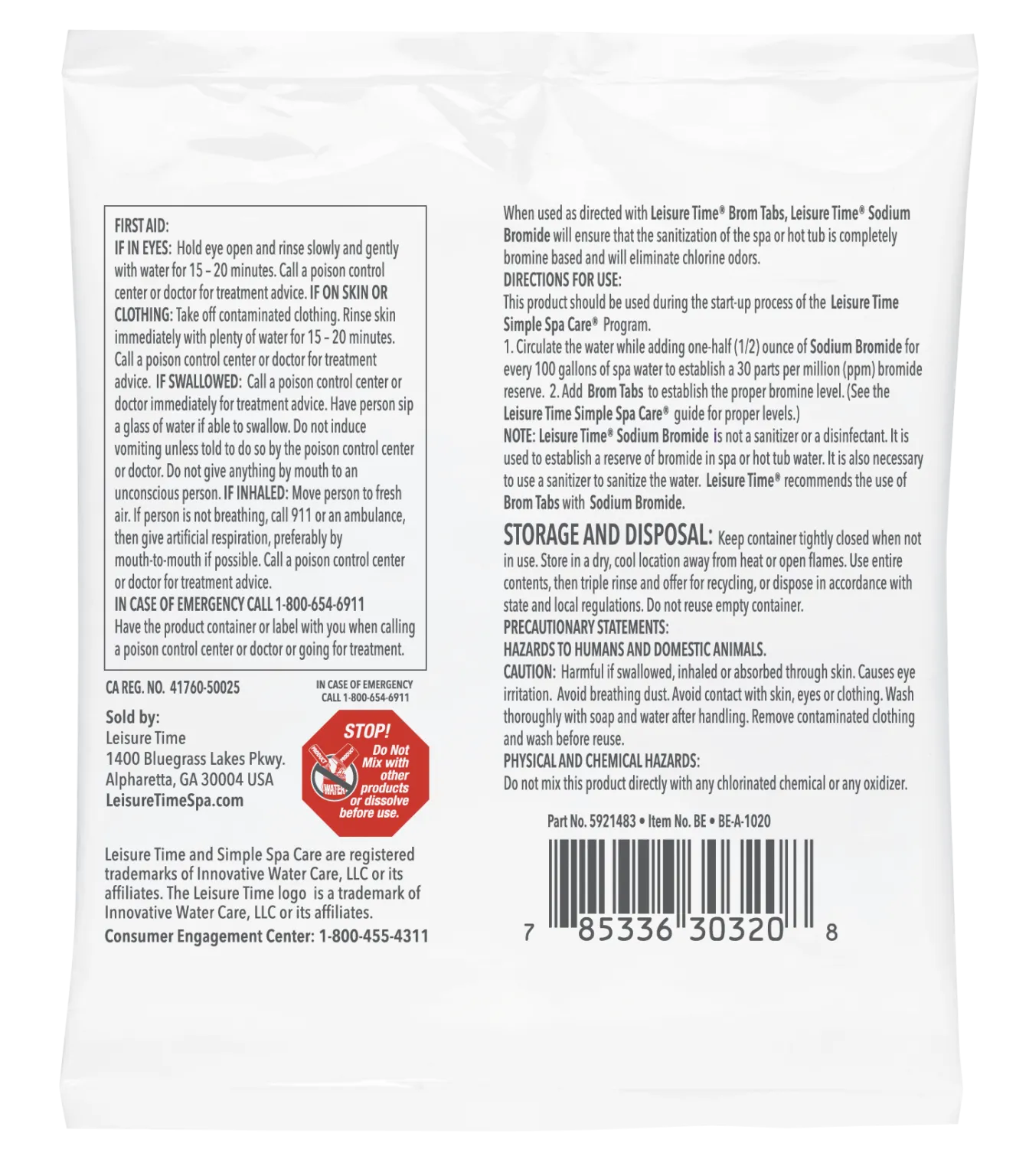 Leisure Time Sodium Bromide - (6) 2 oz Packets