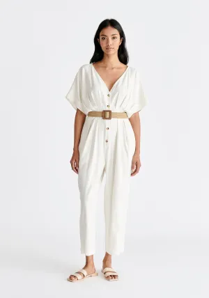 Linen Blend Button Jumpsuit