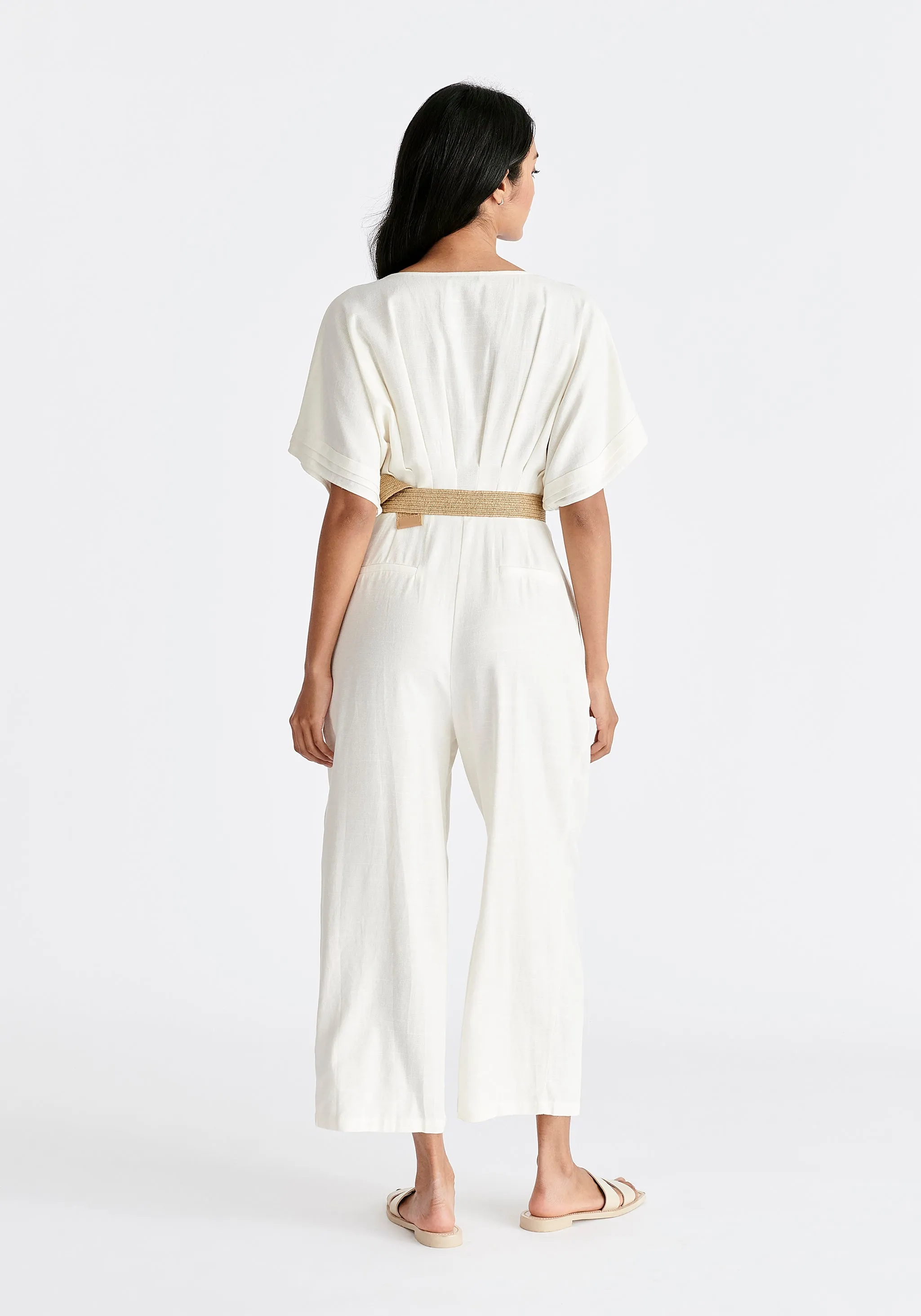 Linen Blend Button Jumpsuit