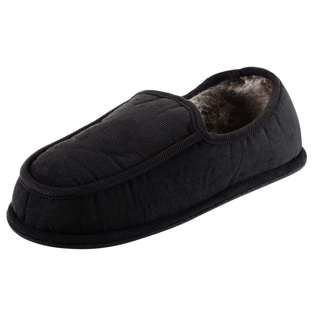 Mens Cord Slippers With Faux Fur Lining and Non-Slip Sole