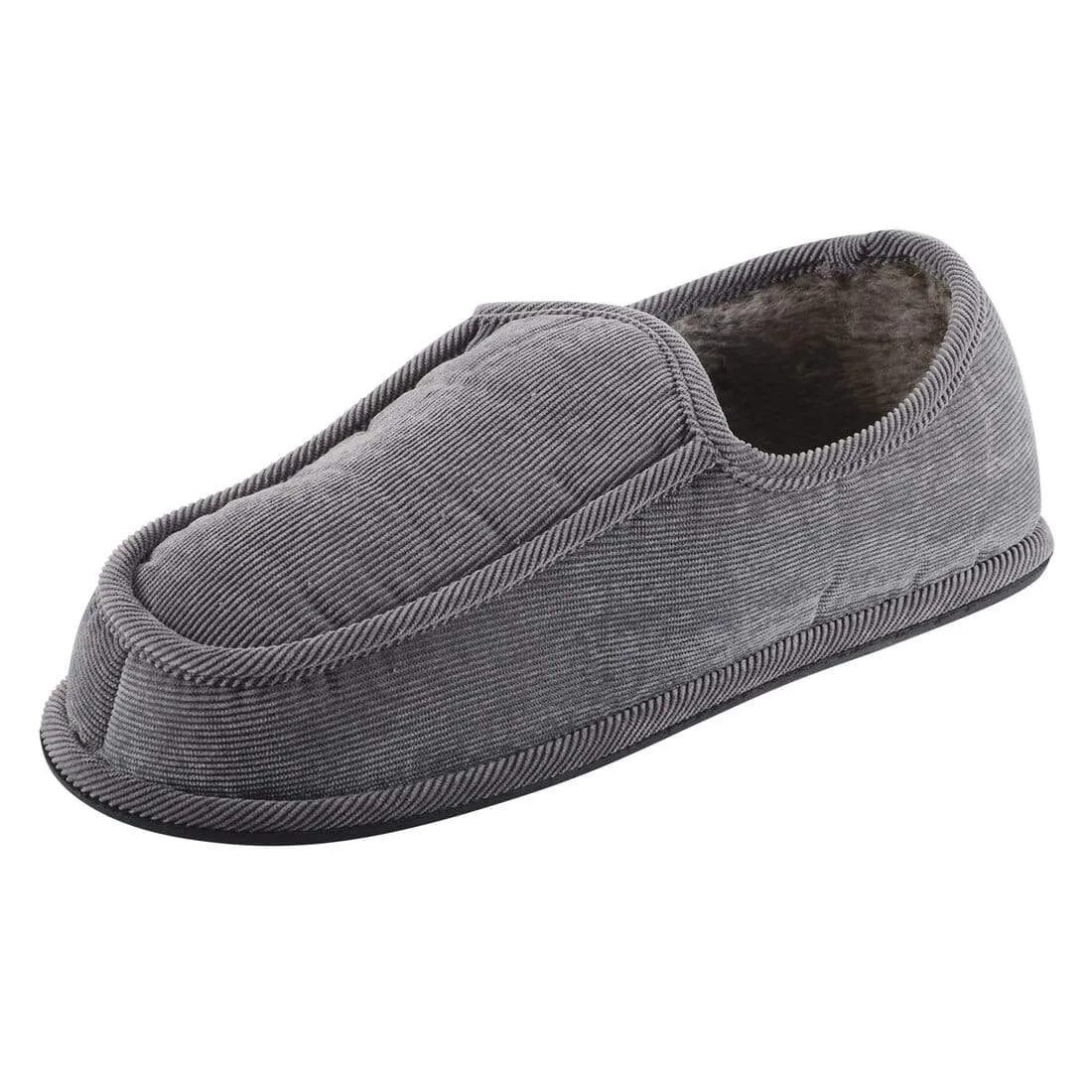 Mens Cord Slippers With Faux Fur Lining and Non-Slip Sole