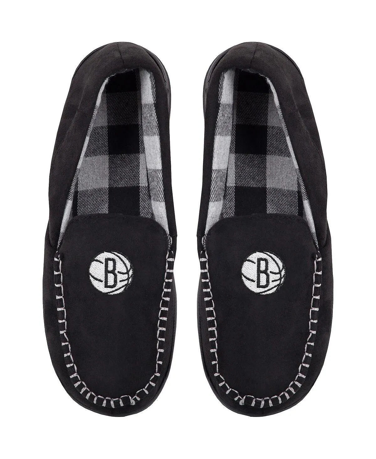 Men's flannel moccasin slippers brooklyn nets team logo FOCO, black