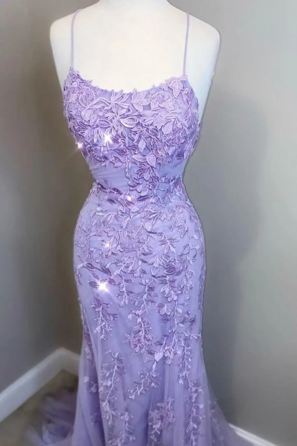 Mermaid 2025 Lavender Lace Long Prom Dress Formal Dress