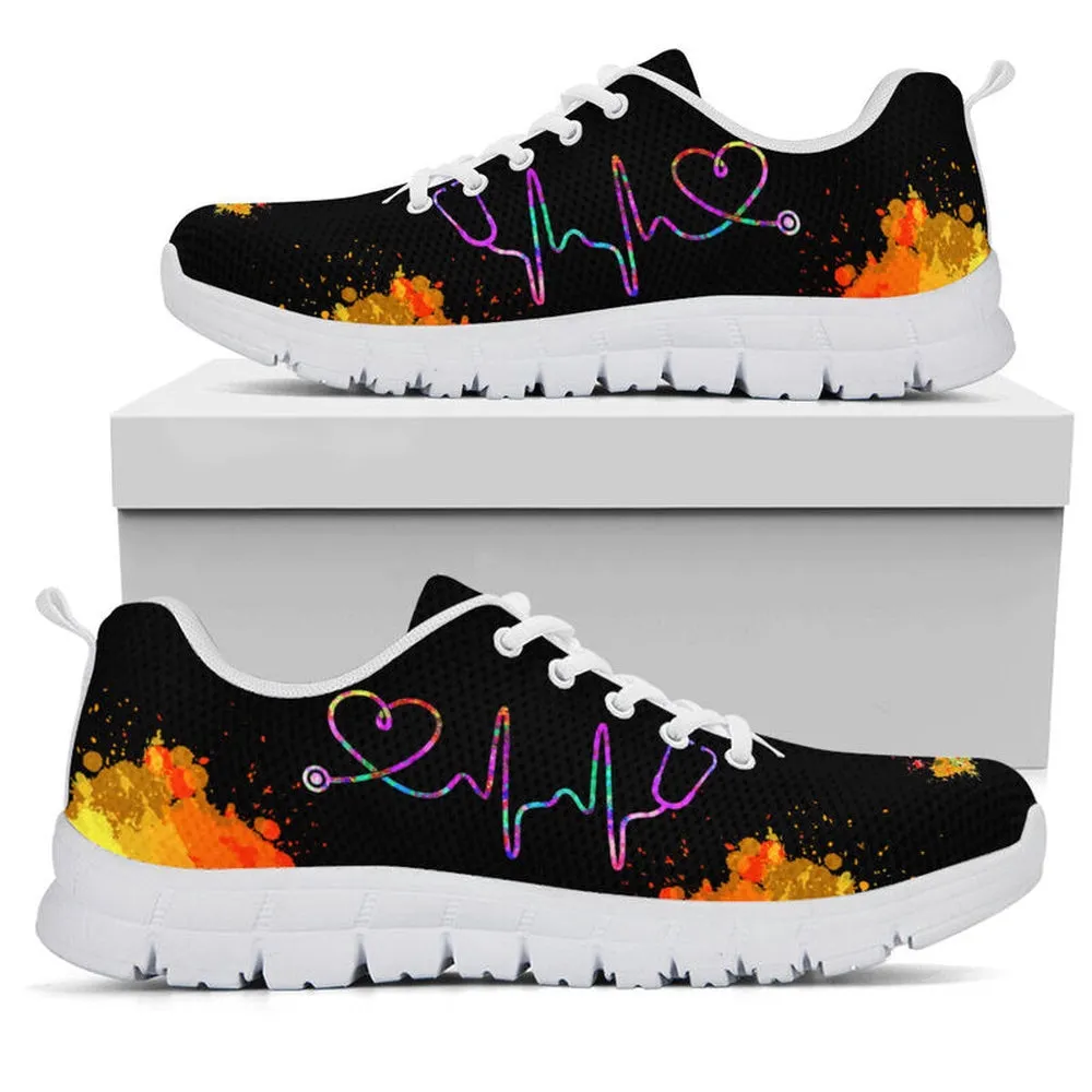 Nurse Sneaker, Nurse Heartbeat Art Sneakers Shoes, Best Shoes For Nurses