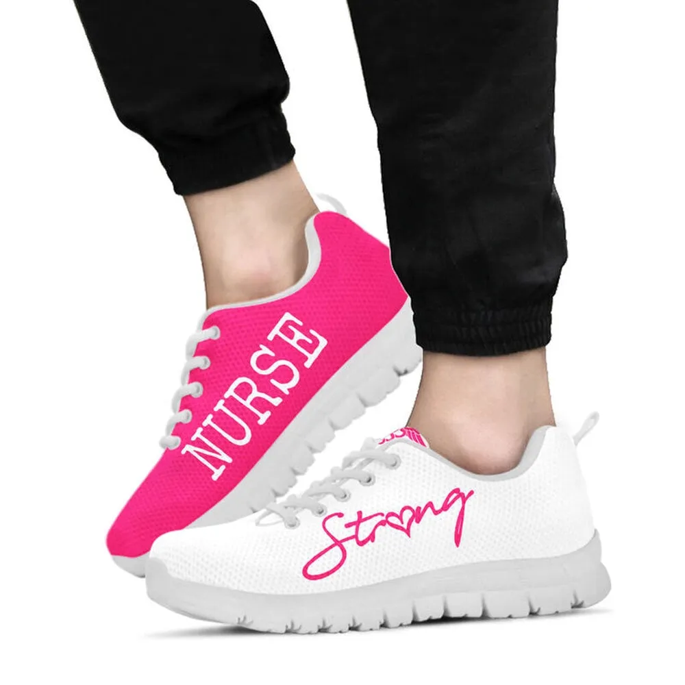 Nurse Sneaker, Nurse Strong Pink White Sneakers Shoes, Best Shoes For Nurses