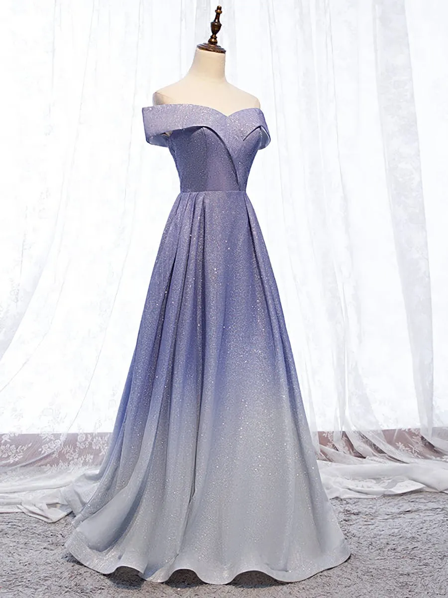 Off the Shoulder Purple Ombre Long Prom Dresses, Off Shoulder Purple Formal Dress