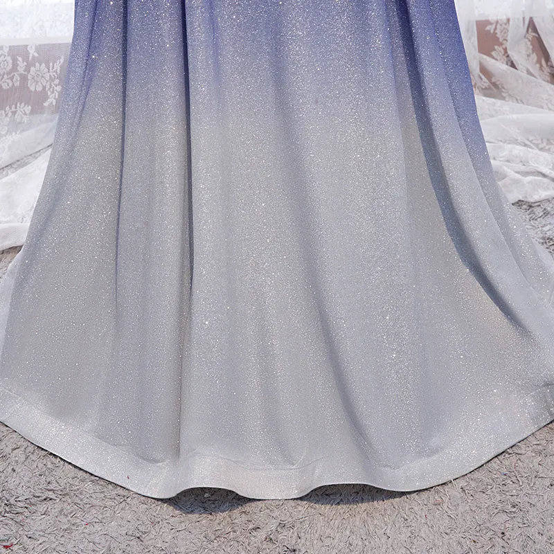 Off the Shoulder Purple Ombre Long Prom Dresses, Off Shoulder Purple Formal Dress