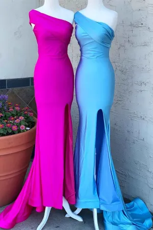 One Shoulder Mermaid Slit Long Formal Dress