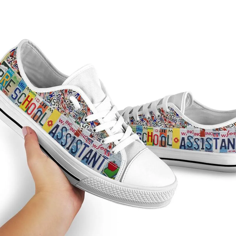 Preschool Assistant License Plates Low Top Shoes, Teacher Shoes, Low Top Sneakers