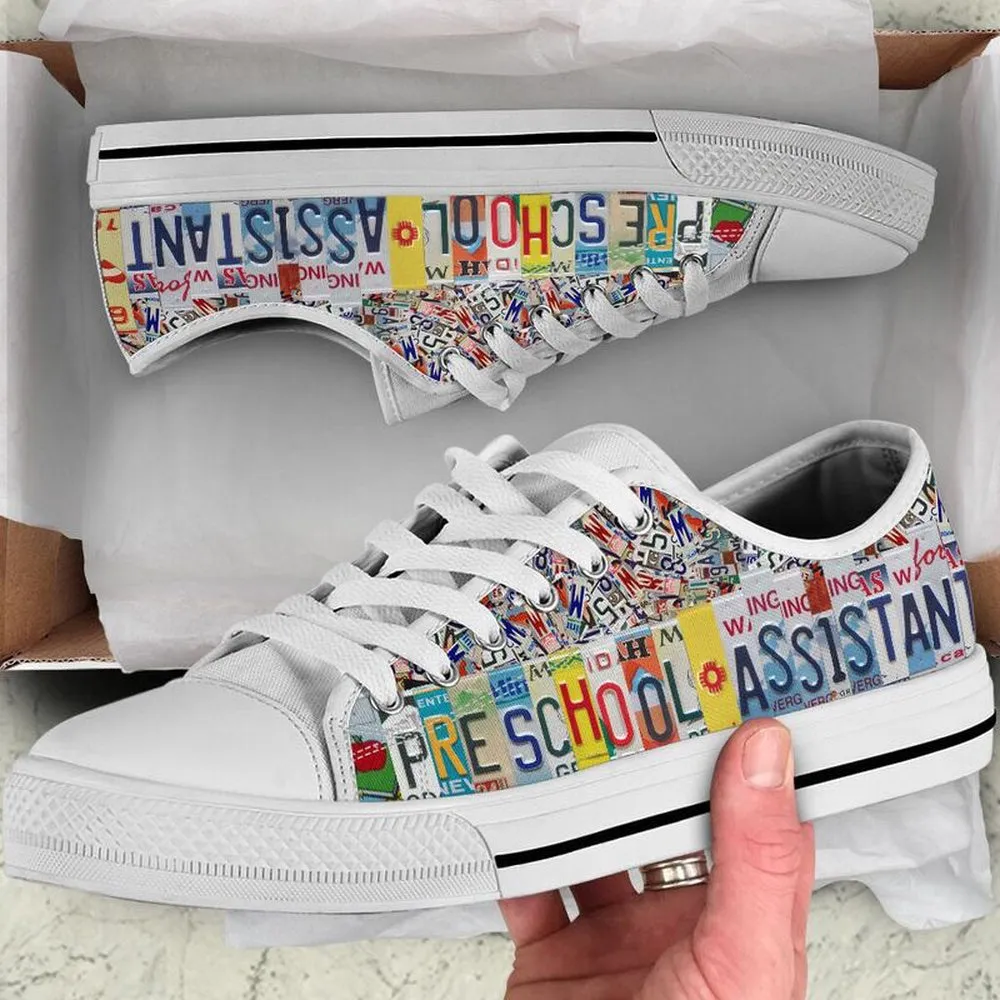 Preschool Assistant License Plates Low Top Shoes, Teacher Shoes, Low Top Sneakers