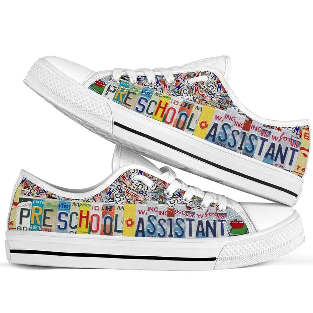 Preschool Assistant License Plates Low Top Shoes, Teacher Shoes, Low Top Sneakers