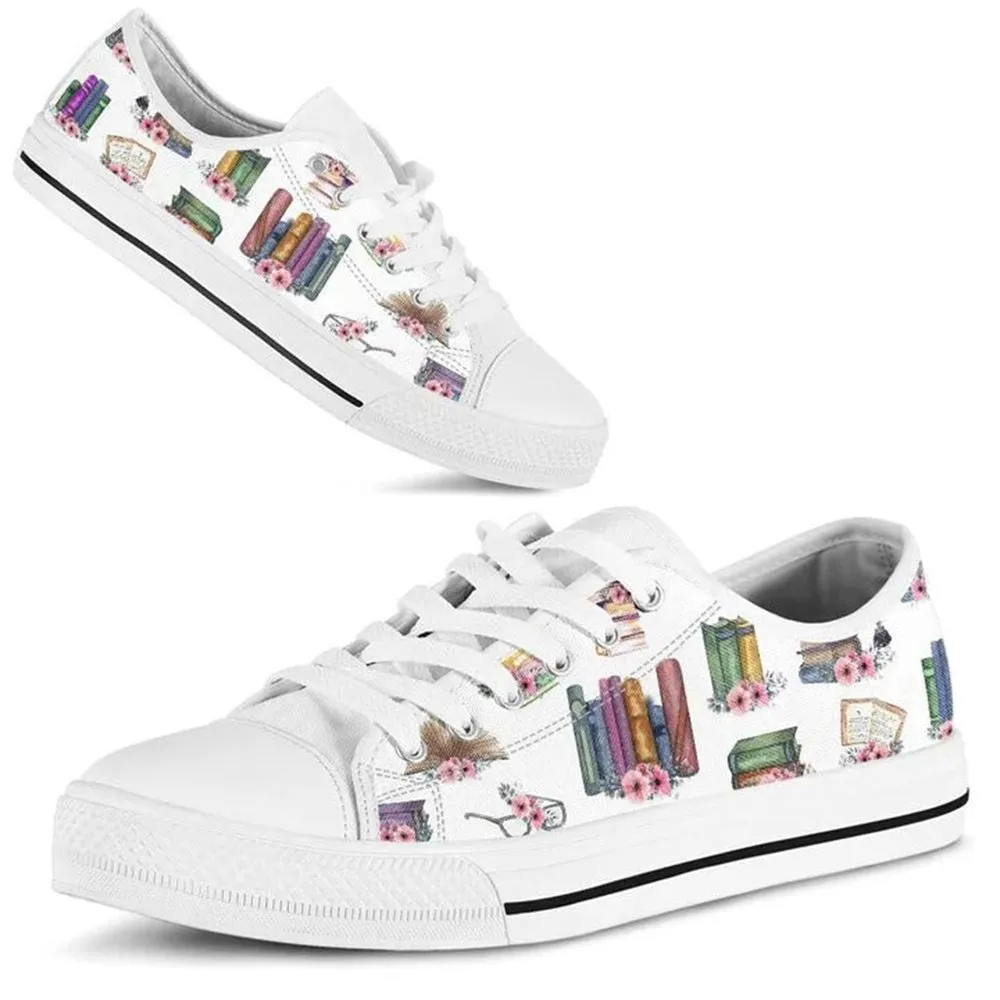 Reading Flower Watercolor Low Top Shoes, Low Top Sneaker, Low Top Canvas Shoes