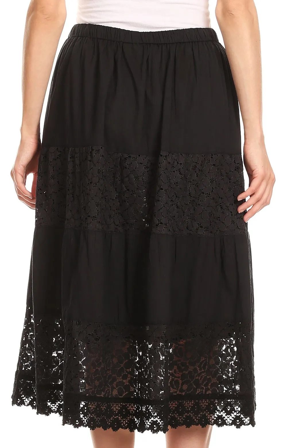 Sakkas Celeste Boho Lace Skirt with Elastic Waistband