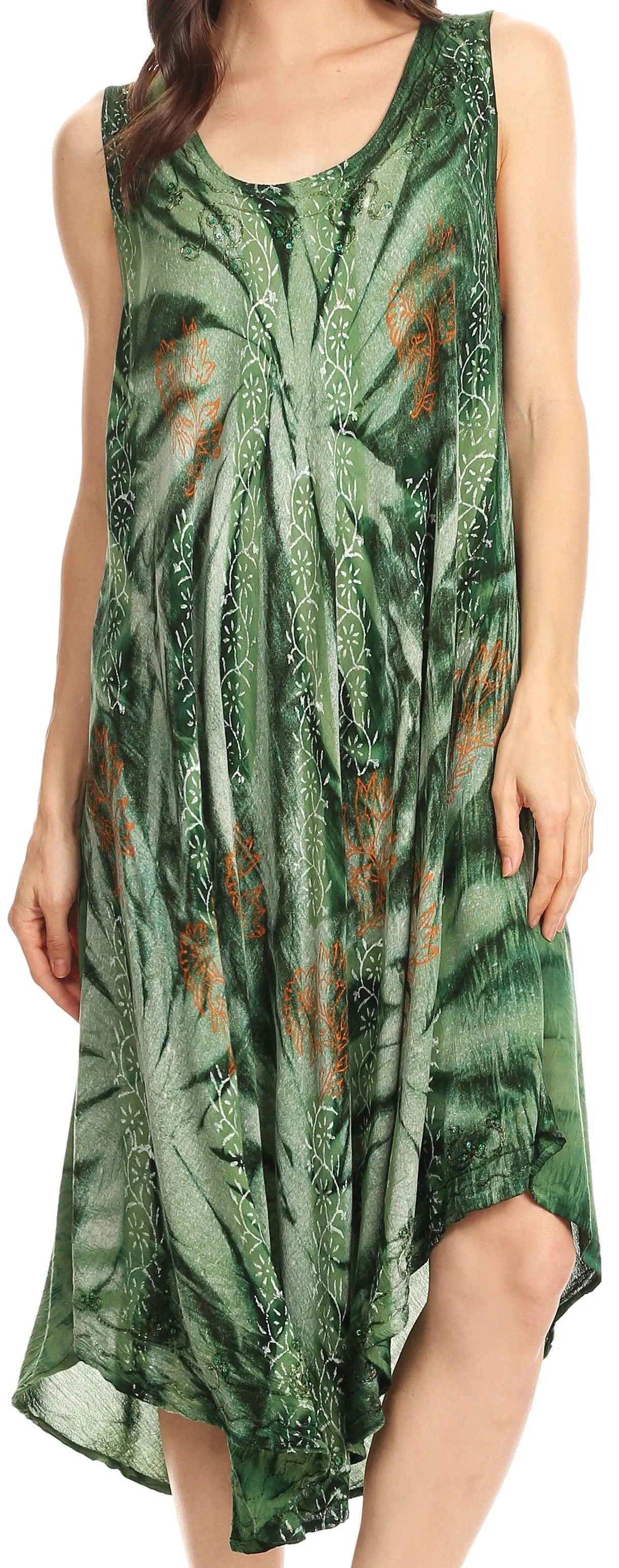 Sakkas Mariana Tie Dye Vine Print Dress / Cover Up with Sequins and Embroidery