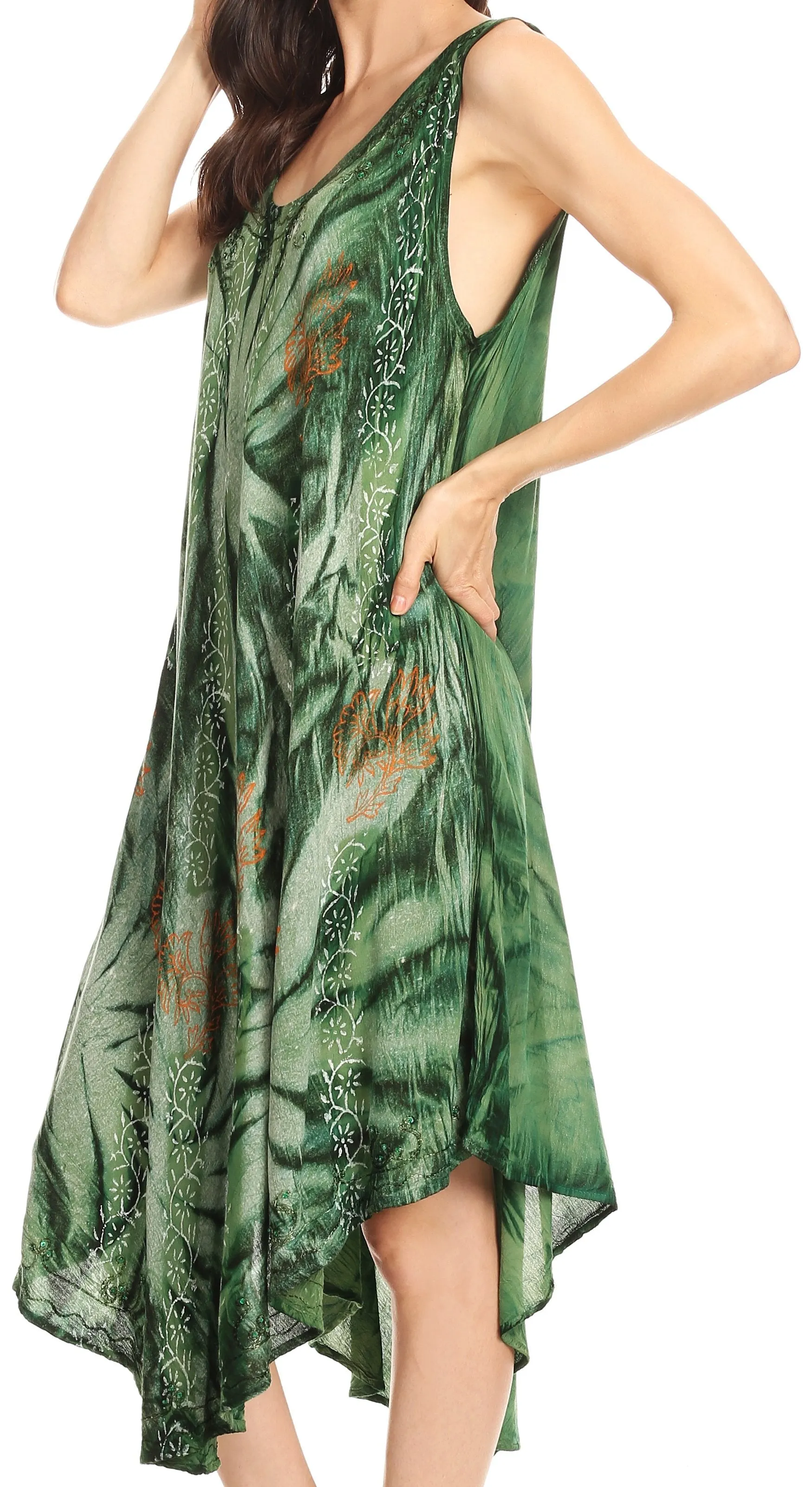 Sakkas Mariana Tie Dye Vine Print Dress / Cover Up with Sequins and Embroidery