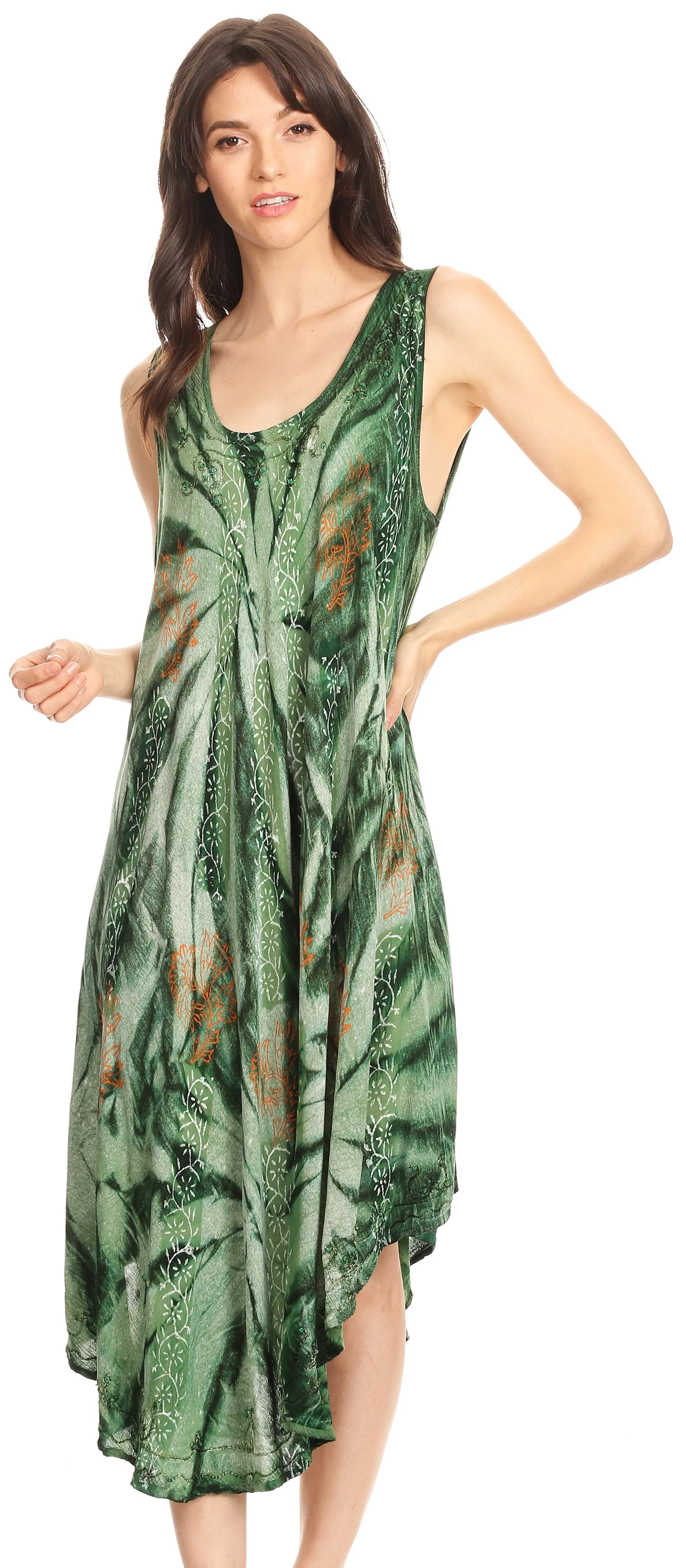 Sakkas Mariana Tie Dye Vine Print Dress / Cover Up with Sequins and Embroidery